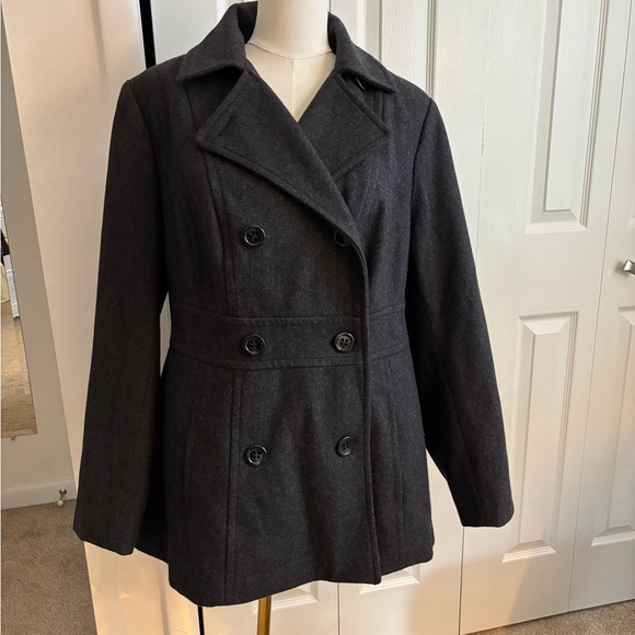 George Dark Gray Double-Breasted Pea Coat - Picture 1 of 7
